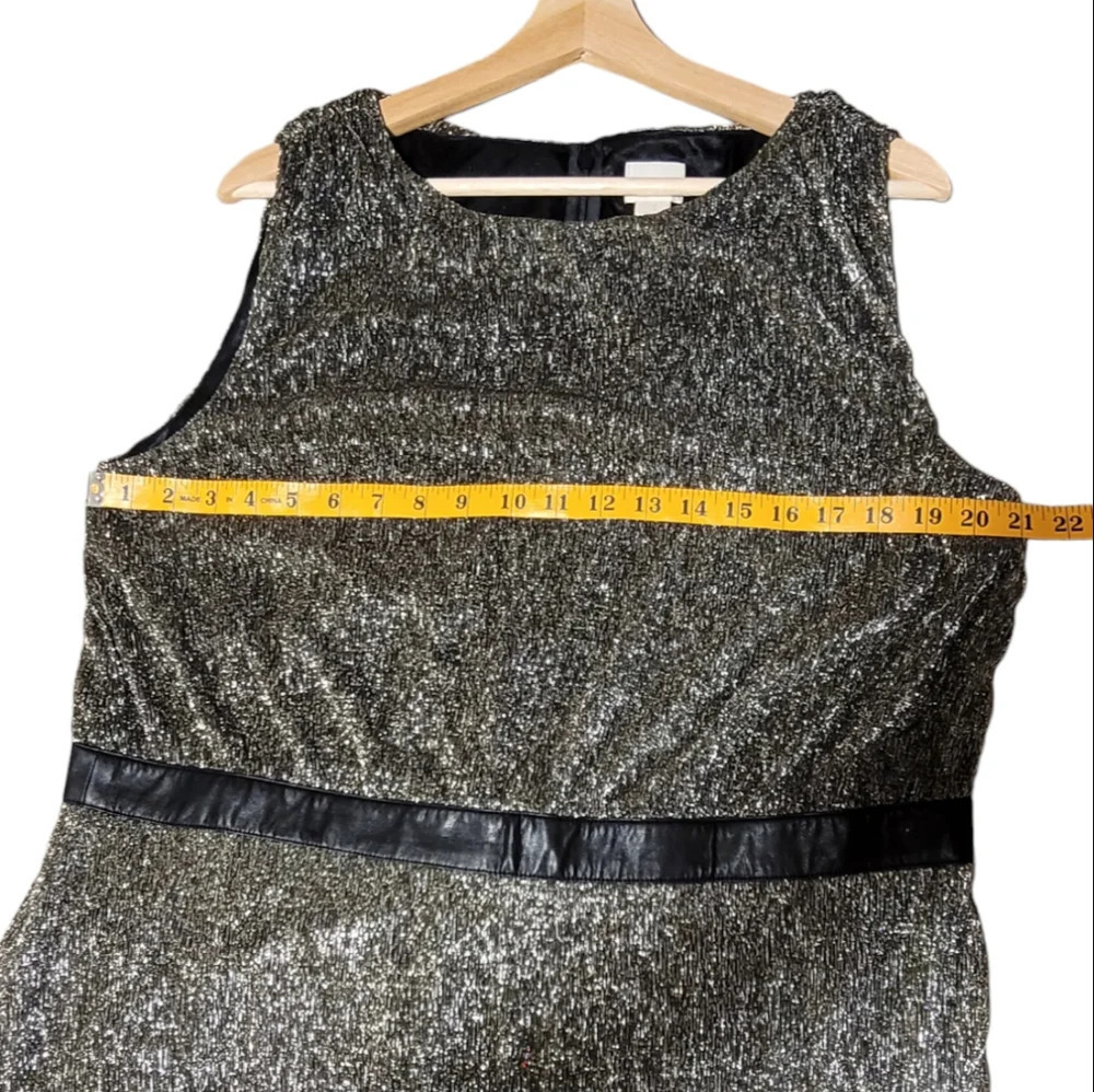 NEW Chico's Pleated Split back metallic gold tone shimmer Midi Dress - Picture 8 of 12